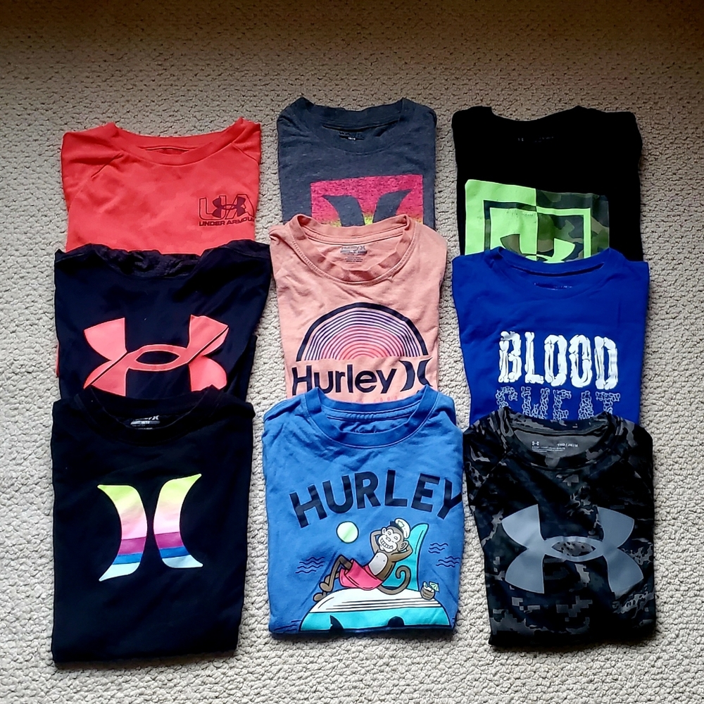 Lot of (9) Under Armour and Hurley Youth Boys Medium T-Shirts